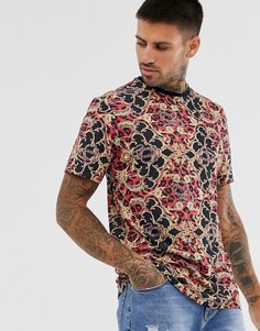 Черная футболка с узором в стиле барокко Only & Sons-Черный