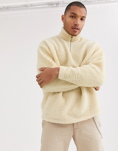 Белый свободный свитшот из искусственной цигейки с воротом на молнии ASOS DESIGN