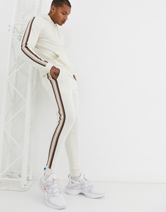 Бежевый спортивный костюм с худи и полосками по бокам ASOS DESIGN