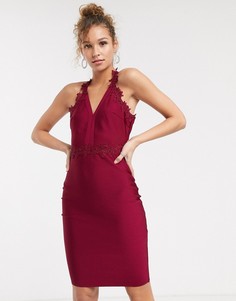 Платье-футляр ягодного цвета с кружевной отделкой Lipsy-Красный
