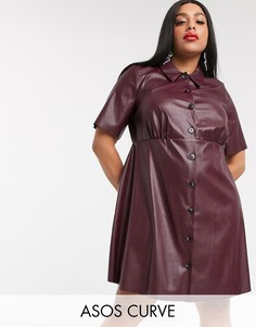 Платье-рубашка мини из искусственной кожи ASOS DESIGN Curve-Красный