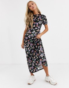 Бархатное чайное платье макси с принтом ASOS DESIGN-Мульти