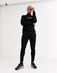 Спортивный костюм с золотистой вышивкой ASOS DESIGN-Черный