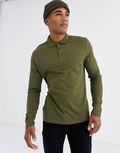 Трикотажное поло цвета хаки с длинными рукавами из органического хлопка ASOS DESIGN-Зеленый