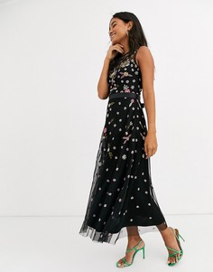 Платье миди без рукавов с вышивкой Frock & Frill-Черный