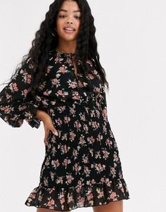 Платье мини с присборенной юбкой и цветочным принтом ASOS DESIGN-Мульти