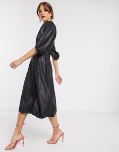 Свободное платье миди из искусственной кожи ASOS DESIGN-Черный