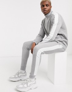 Серый спортивный костюм с полосками по бокам ASOS DESIGN