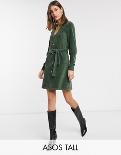 Вельветовое платье-рубашка мини ASOS DESIGN Tall-Зеленый