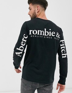 Черный лонгслив с логотипом на рукаве и груди Abercrombie & Fitch