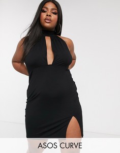 Платье мини с глубоким вырезом ASOS DESIGN Curve-Черный