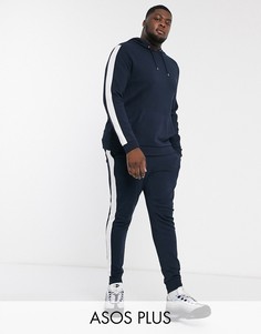 Худи и джоггеры скинни с полосками по бокам ASOS DESIGN Plus-Темно-синий
