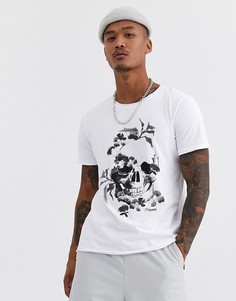 Белая длинная футболка с принтом черепа Jack & Jones Originals-Белый