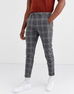 Серые узкие эластичные брюки в клетку Jack & Jones-Серый