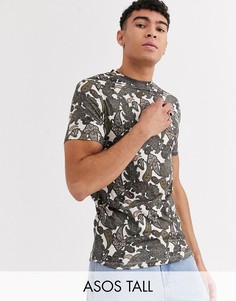 Приталенная футболка со сплошным принтом пейсли ASOS DESIGN Tall-Мульти