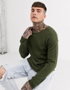 Джемпер цвета хаки с необработанным низом Jack & Jones Originals-Зеленый
