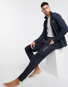 Темно-синие джоггеры с манжетами и логотипом металлик BOSS bodywear-Темно-синий