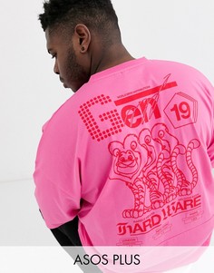 Длинная oversize-футболка с принтом ASOS DESIGN Plus-Розовый