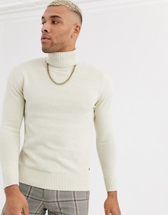 Белый джемпер крупной вязки в рубчик с высоким воротником Jack & Jones Originals