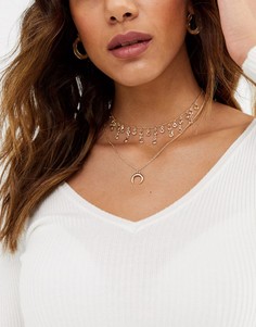 Золотистое ярусное ожерелье с подвесками ASOS DESIGN-Золотой