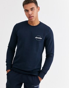 Темно-синий свитшот с круглым вырезом и логотипом на груди Jack & Jones Originals