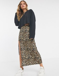 Юбка миди с разрезом и леопардовым принтом ASOS DESIGN-Мульти