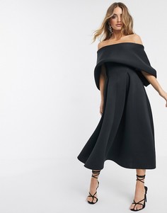 Платье миди с отворотом для выпускного ASOS DESIGN-Черный