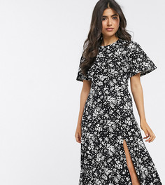 Черное чайное платье миди с цветочным принтом New Look Petite-Черный
