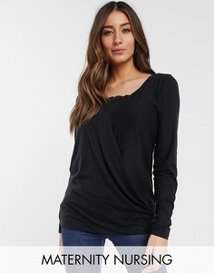 Черный трикотажный топ для кормления с кружевом Mamalicious Mama.Licious