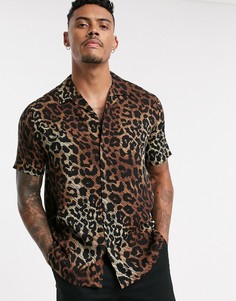 Рубашка с леопардовым принтом Topman-Коричневый