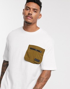 Белая oversize-футболка с карманом Bershka-Белый