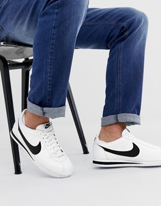 Белые кожаные кроссовки с черной галочкой Nike Cortez-Белый