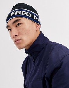 Черная шапка-бини с логотипом и кантом Fred Perry-Черный