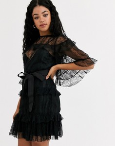 Черное сетчатое платье мини в горошек с поясом Keepsake-Черный