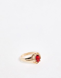 Золотистое кольцо с красным камнем Chained & Able-Золотой