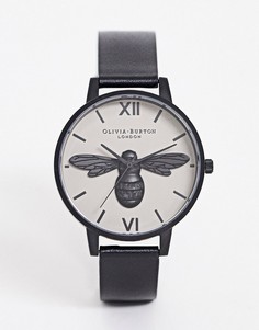 Часы с кожаным ремешком и рисунком пчелы на циферблате Olivia Burton-Серый