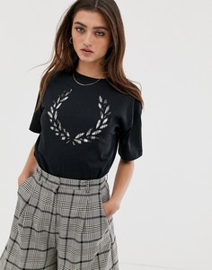 Футболка с логотипом в виде лаврового венка в клетку тартан Fred Perry-Черный