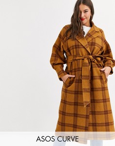 Пальто в клетку с объемными рукавами ASOS DESIGN Curve-Мульти