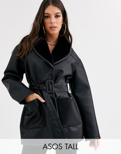 Черная куртка из искусственной кожи ASOS DESIGN Tall-Черный