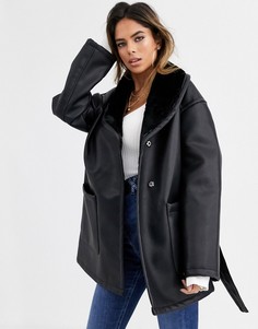 Черная куртка из искусственной кожи с запахом ASOS DESIGN-Черный