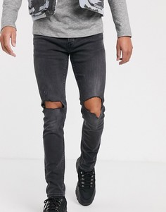 Черные джинсы скинни с рваной отделкой Topman-Черный