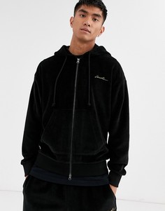 Худи из велюра темно-серого цвета на молнии Lacoste-Черный