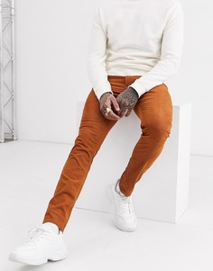 Облегающие вельветовые брюки рыжего цвета Topman-Коричневый