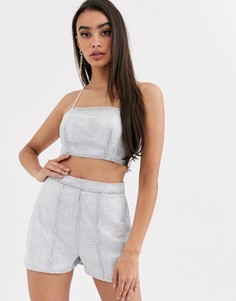 Кроп-топ на бретелях с отделкой стразами ASOS DESIGN-Серебряный