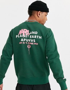 Зеленый свитшот с принтом на спине AAPE By A Bathing Ape Big Qty