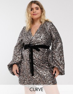 Платье мини с завязкой на талии ASOS DESIGN Curve-Мульти