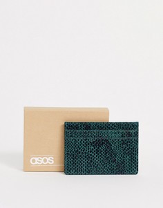 Зеленая кожаная кредитница со змеиным рисунком ASOS DESIGN-Зеленый