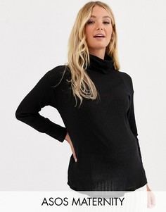 Черная водолазка в рубчик ASOS DESIGN Maternity-Черный