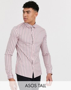 Розовая приталенная эластичная рубашка в полоску ASOS DESIGN Tall-Розовый