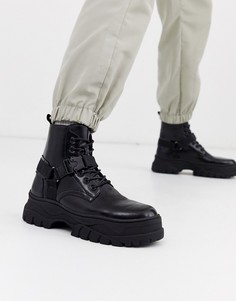 Черные ботинки из искусственной кожи на шнуровке с массивной подошве ASOS DESIGN-Черный
